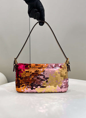Fendi 8BR600 Medium Baguette Pink and Gold sequin and leather bag 8582 - Default Title - View 7