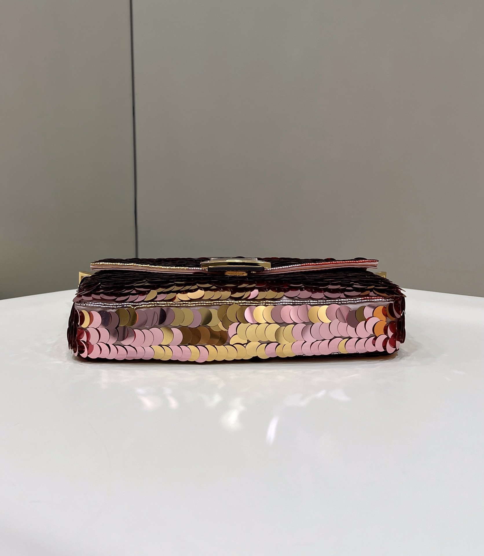 Fendi 8BR600 Medium Baguette Pink and Gold sequin and leather bag 8582 - Default Title - View 8