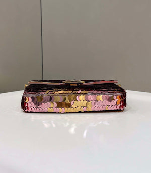 Fendi 8BR600 Medium Baguette Pink and Gold sequin and leather bag 8582 - Default Title - View 8