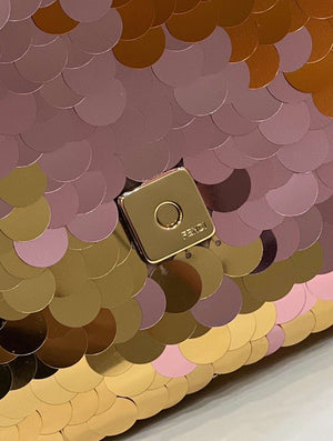 Fendi 8BR600 Medium Baguette Pink and Gold sequin and leather bag 8582 - Default Title - View 9