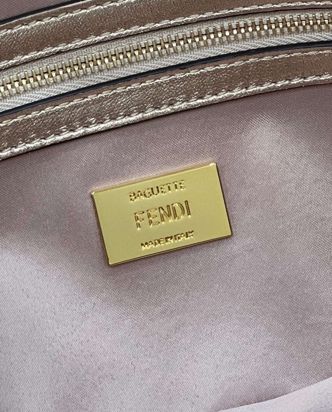 Fendi 8BR600 Medium Baguette Pink and Gold sequin and leather bag 8582