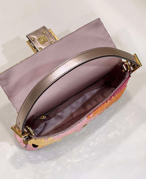 Fendi 8BR600 Medium Baguette Pink and Gold sequin and leather bag 8582 - Default Title - View 13