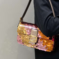 Fendi 8BR600 Medium Baguette Pink and Gold sequin and leather bag 8582 - Default Title - View 1