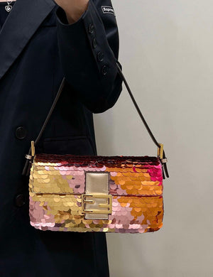 Fendi 8BR600 Medium Baguette Pink and Gold sequin and leather bag 8582 - Default Title - View 3