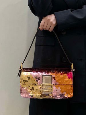 Fendi 8BR600 Medium Baguette Pink and Gold sequin and leather bag 8582 - Default Title - View 2