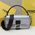 Fendi 8BR600 Medium Baguette Silver sequin and leather bag 8601 - Default Title - View 1