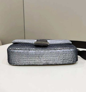 Fendi 8BR600 Medium Baguette Silver sequin and leather bag 8601 - Default Title - View 4