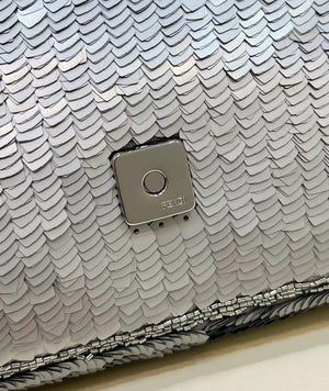 Fendi 8BR600 Medium Baguette Silver sequin and leather bag 8601 - Default Title - View 7