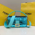 Fendi 8BR600 Medium Baguette Turquoise sequin and leather bag 8601 - Default Title - View 1