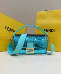Fendi 8BR600 Medium Baguette Turquoise sequin and leather bag 8601