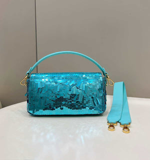 Fendi 8BR600 Medium Baguette Turquoise sequin and leather bag 8601 - Default Title - View 2