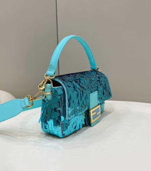 Fendi 8BR600 Medium Baguette Turquoise sequin and leather bag 8601 - Default Title - View 3