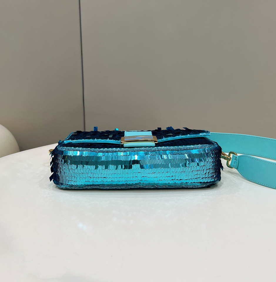 Fendi 8BR600 Medium Baguette Turquoise sequin and leather bag 8601 - Default Title - View 4