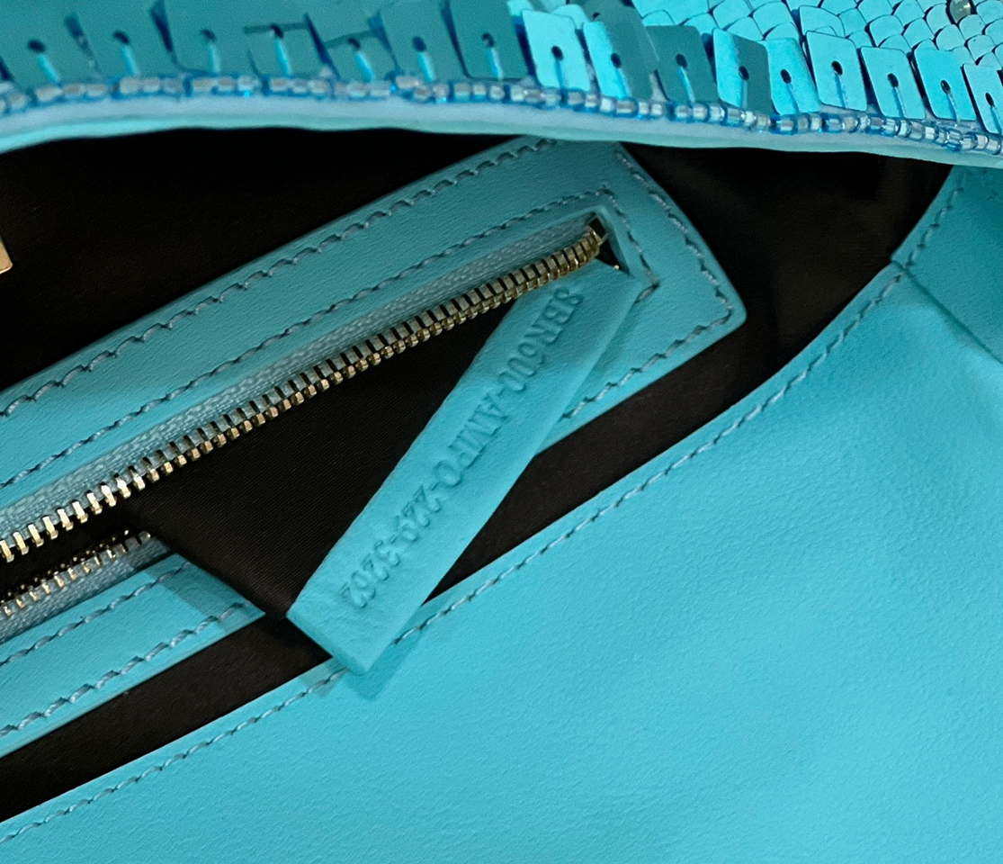 Fendi 8BR600 Medium Baguette Turquoise sequin and leather bag 8601 - Default Title - View 8