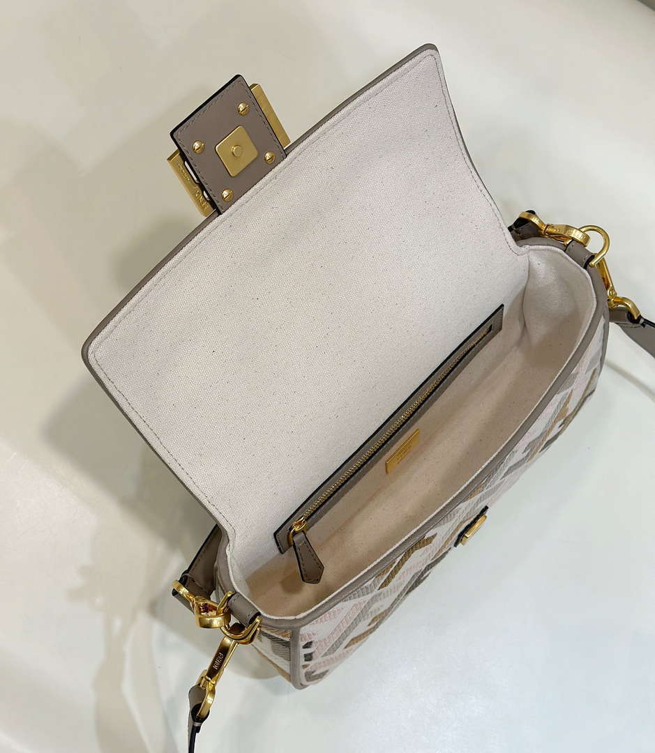 Fendi 8BR600ANH4F1LF5 Baguette Medium Multicolour canvas bag with FF embroidery 0159B - Default Title - View 9