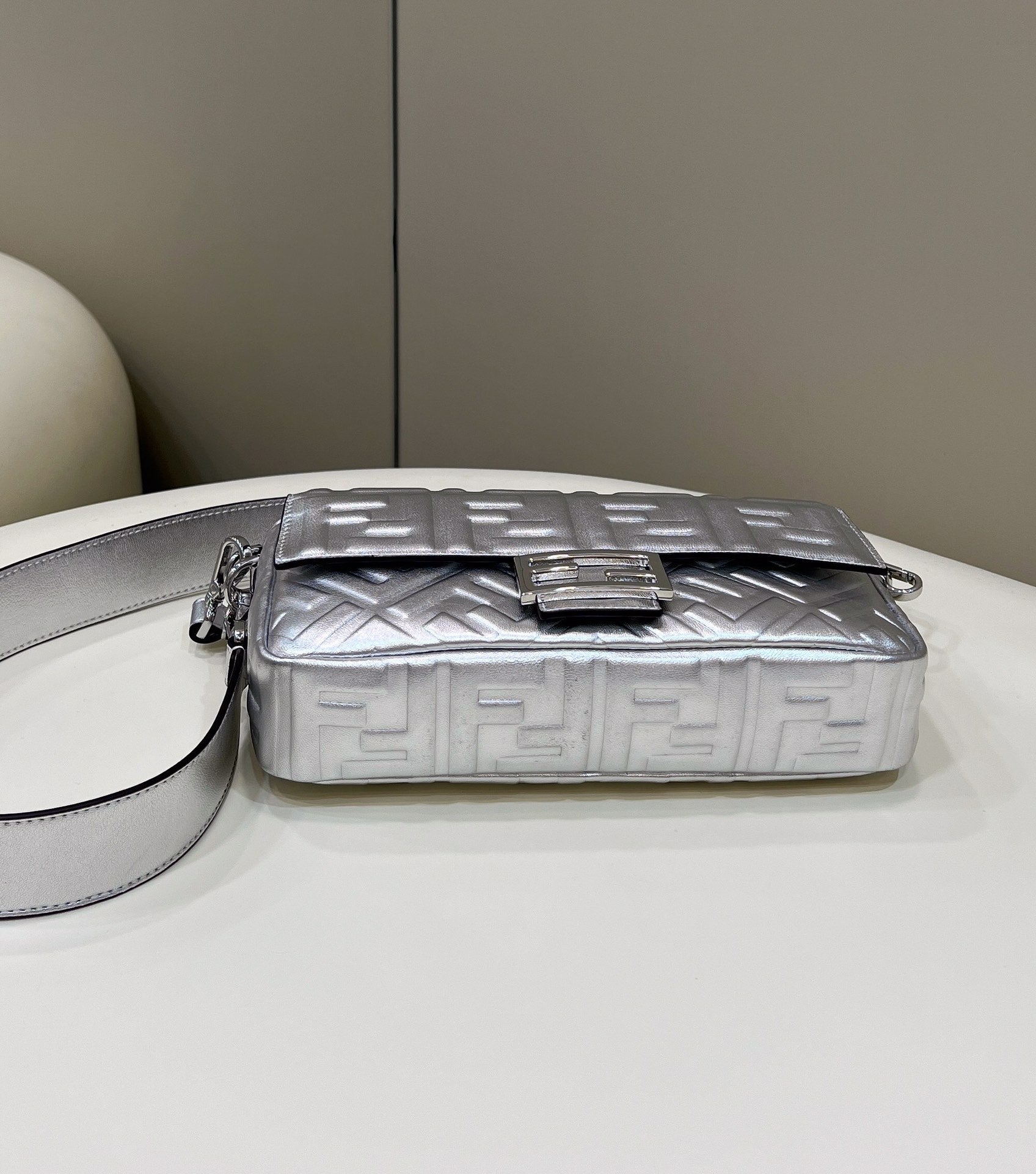 Fendi 8BR771 Baguette Large Silver leather 0135 bag