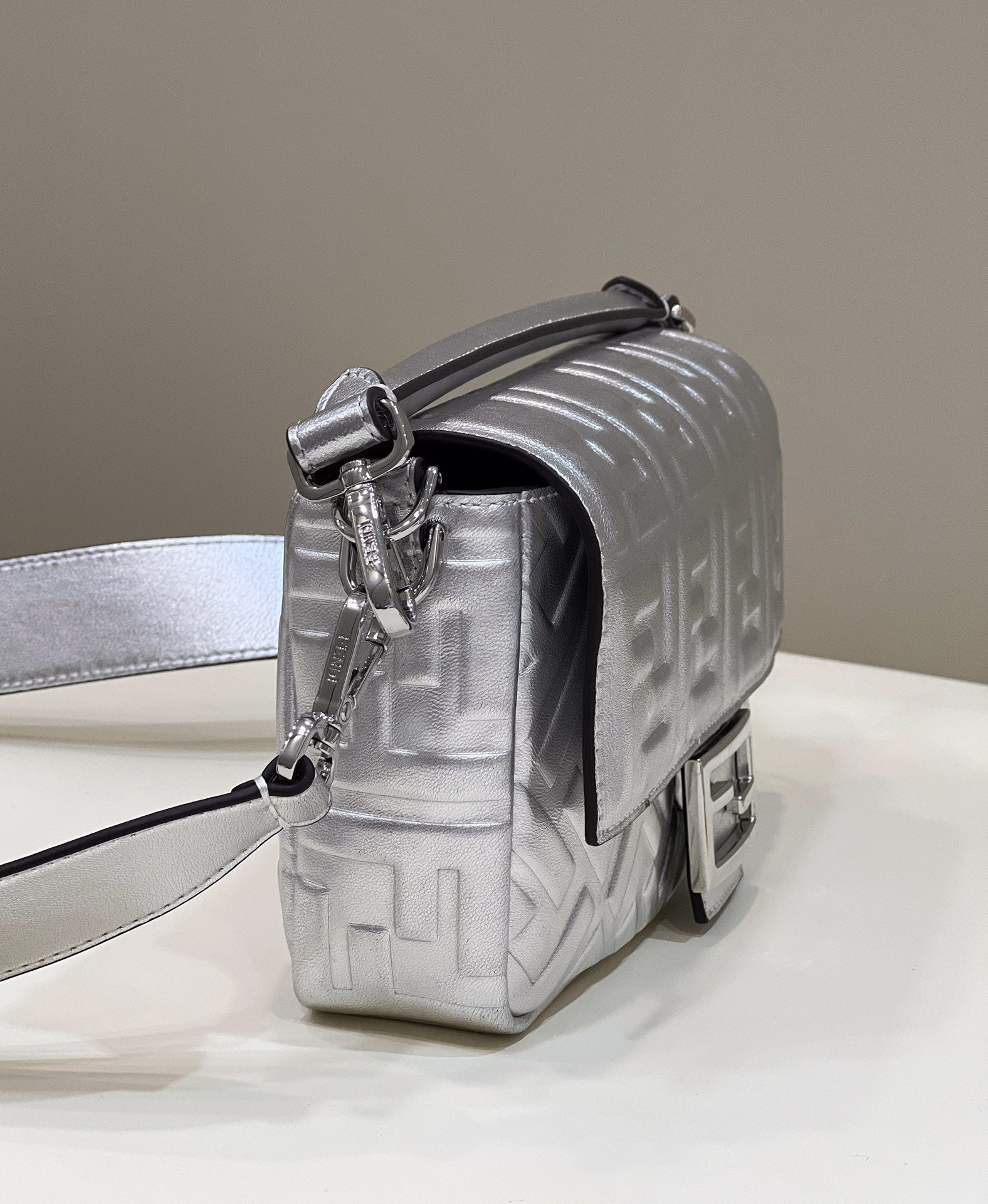 Fendi 8BR771 Baguette Large Silver leather 0135 bag