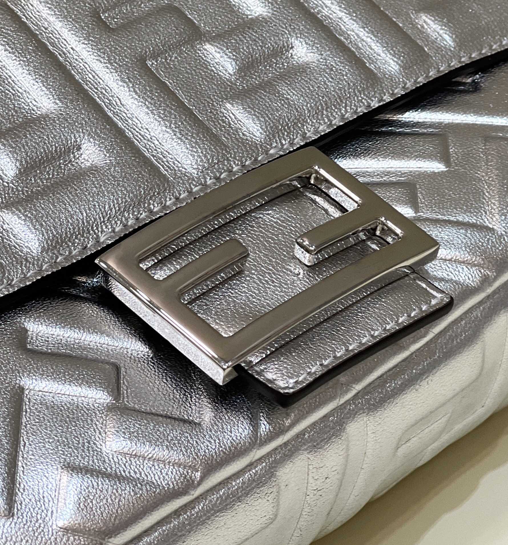 Fendi 8BR771 Baguette Large Silver leather 0135 bag
