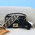Fendi 8BR792 Medium Baguette 1997 Black Satin Bag with Sequins