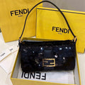 Fendi 8BR792 Medium Baguette 1997 Black Satin Bag with Sequins 8528 - Default Title - View 1