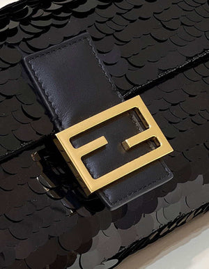 Fendi 8BR792 Medium Baguette 1997 Black Satin Bag with Sequins 8528 - Default Title - View 5