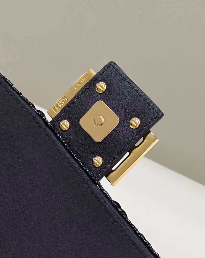 Fendi 8BR792 Medium Baguette 1997 Black Satin Bag with Sequins 8528 - Default Title - View 6
