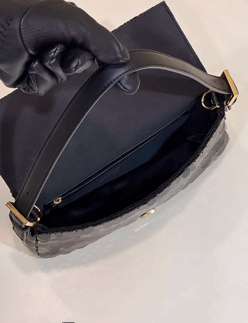 Fendi 8BR792 Medium Baguette 1997 Black Satin Bag with Sequins 8528 - Default Title - View 9