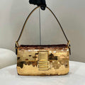 Fendi 8BR792 Medium Baguette 1997 Gold Satin Bag with Sequins 8528 - Default Title - View 1