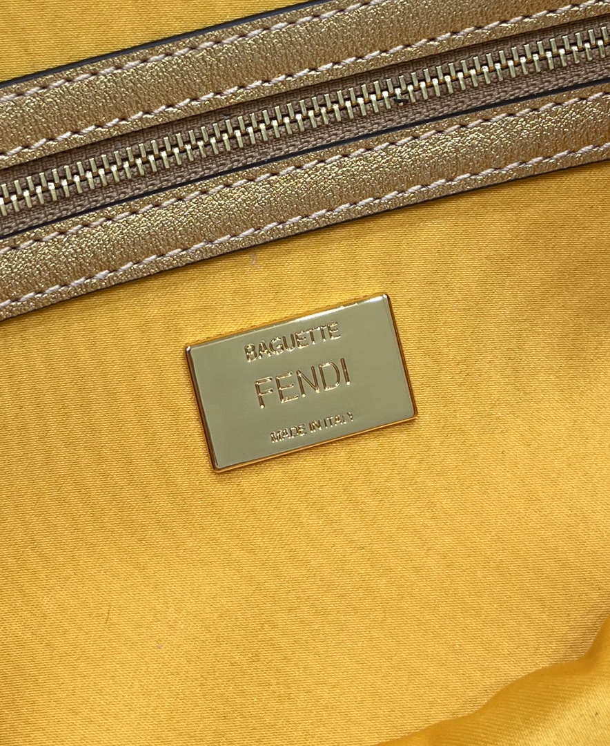 Fendi 8BR792 Medium Baguette 1997 Gold Satin Bag with Sequins 8528 - Default Title - View 7