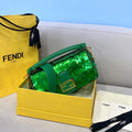 Fendi 8BS049 Mini Baguette 1997 Green Satin Bag with Sequins 0127S
