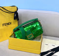 Fendi 8BS049 Mini Baguette 1997 Green Satin Bag with Sequins 0127S