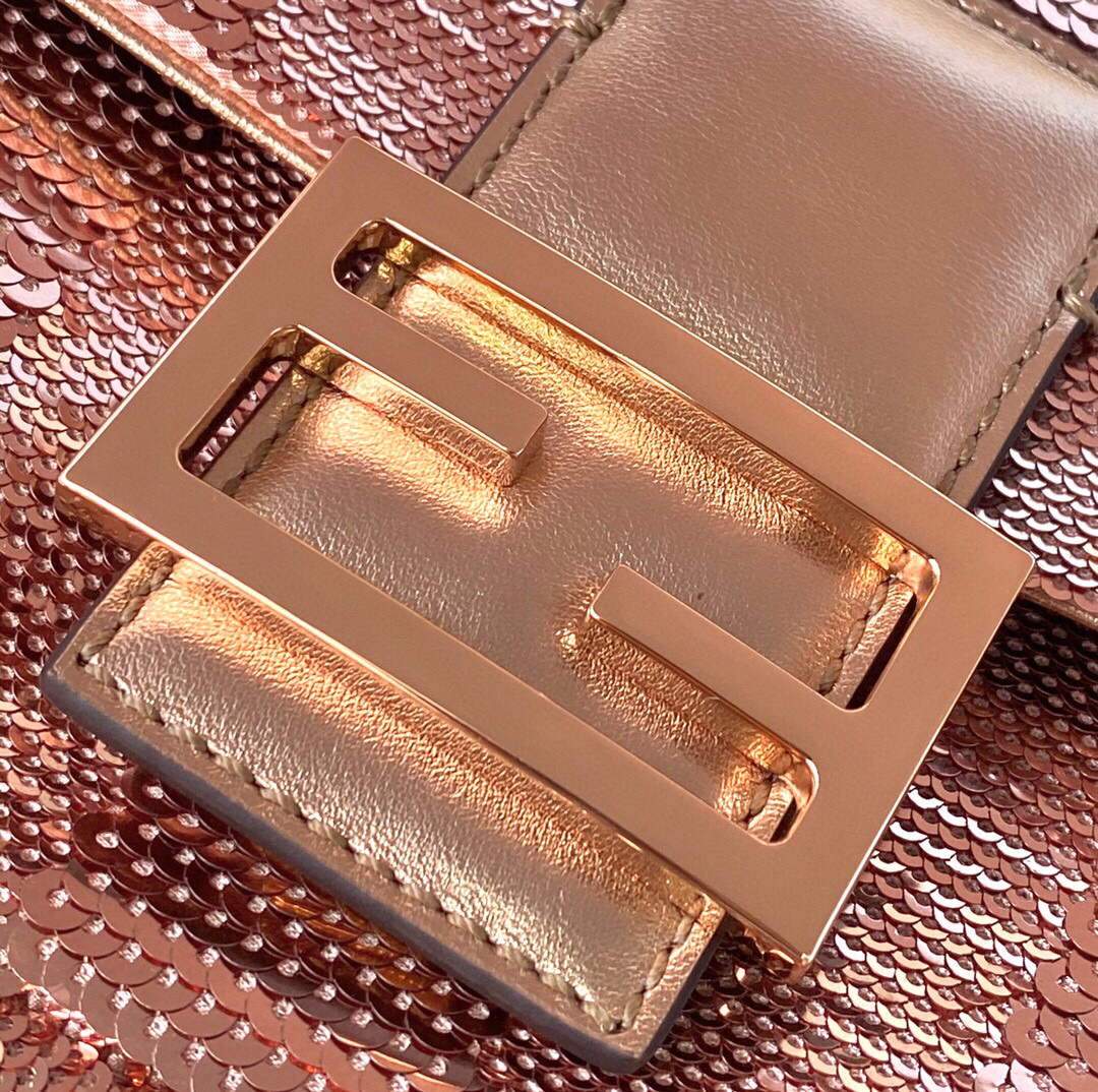 Fendi 8BR792 Medium Baguette 1997 Pink Satin Bag with Sequins 0127L