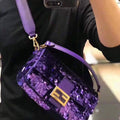Fendi 8BR792 Medium Baguette 1997 Purple Satin Bag with Sequins 0127L