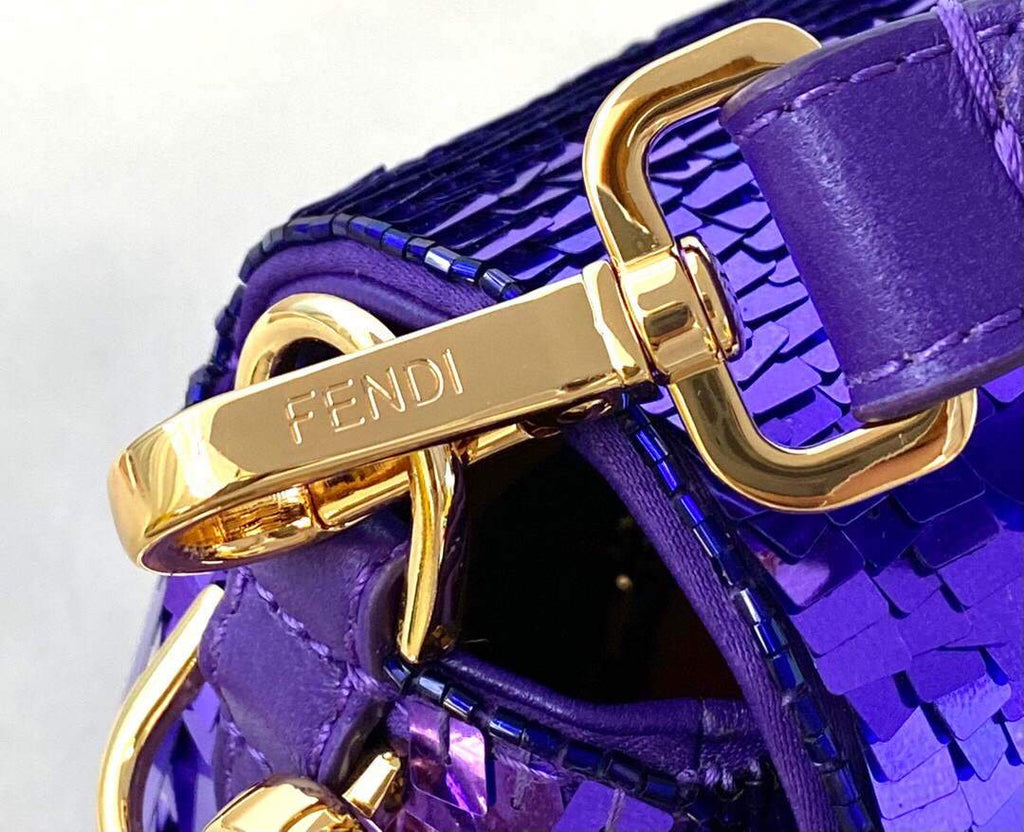 Fendi 8BR792 Medium Baguette 1997 Purple Satin Bag with Sequins 0127L