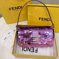 Fendi 8BR792 Medium Baguette 1997 Purple Satin Bag with Sequins 8528 - Default Title - View 1