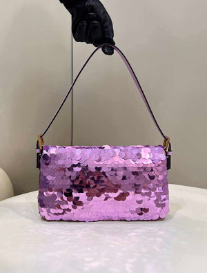Fendi 8BR792 Medium Baguette 1997 Purple Satin Bag with Sequins 8528 - Default Title - View 3