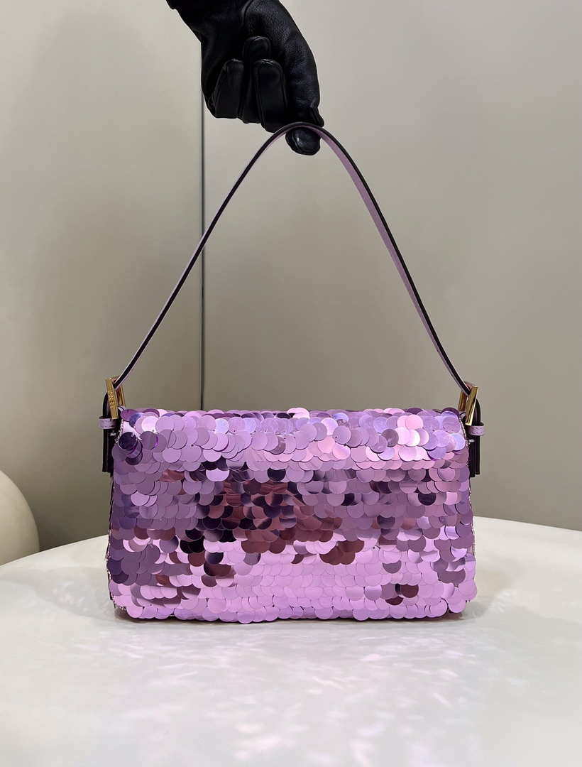 Fendi 8BR792 Medium Baguette 1997 Purple Satin Bag with Sequins 8528 - Default Title - View 3