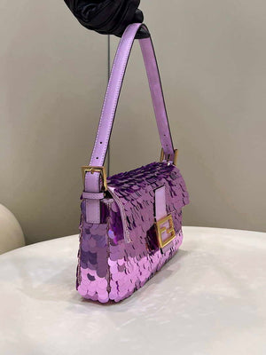 Fendi 8BR792 Medium Baguette 1997 Purple Satin Bag with Sequins 8528 - Default Title - View 4