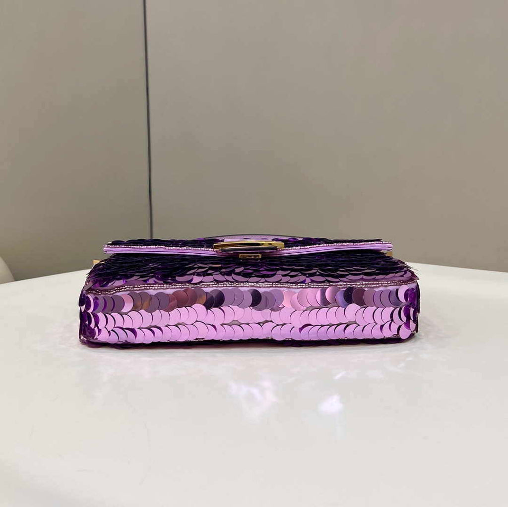Fendi 8BR792 Medium Baguette 1997 Purple Satin Bag with Sequins 8528