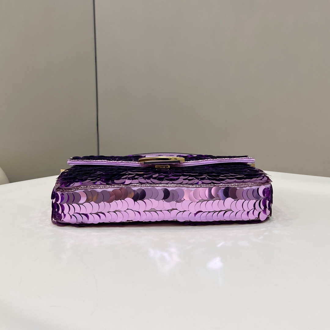 Fendi 8BR792 Medium Baguette 1997 Purple Satin Bag with Sequins 8528