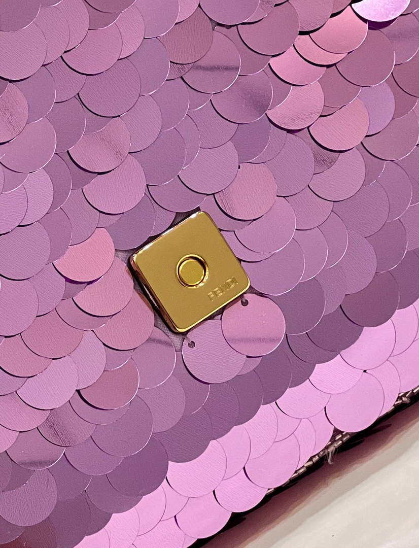 Fendi 8BR792 Medium Baguette 1997 Purple Satin Bag with Sequins 8528