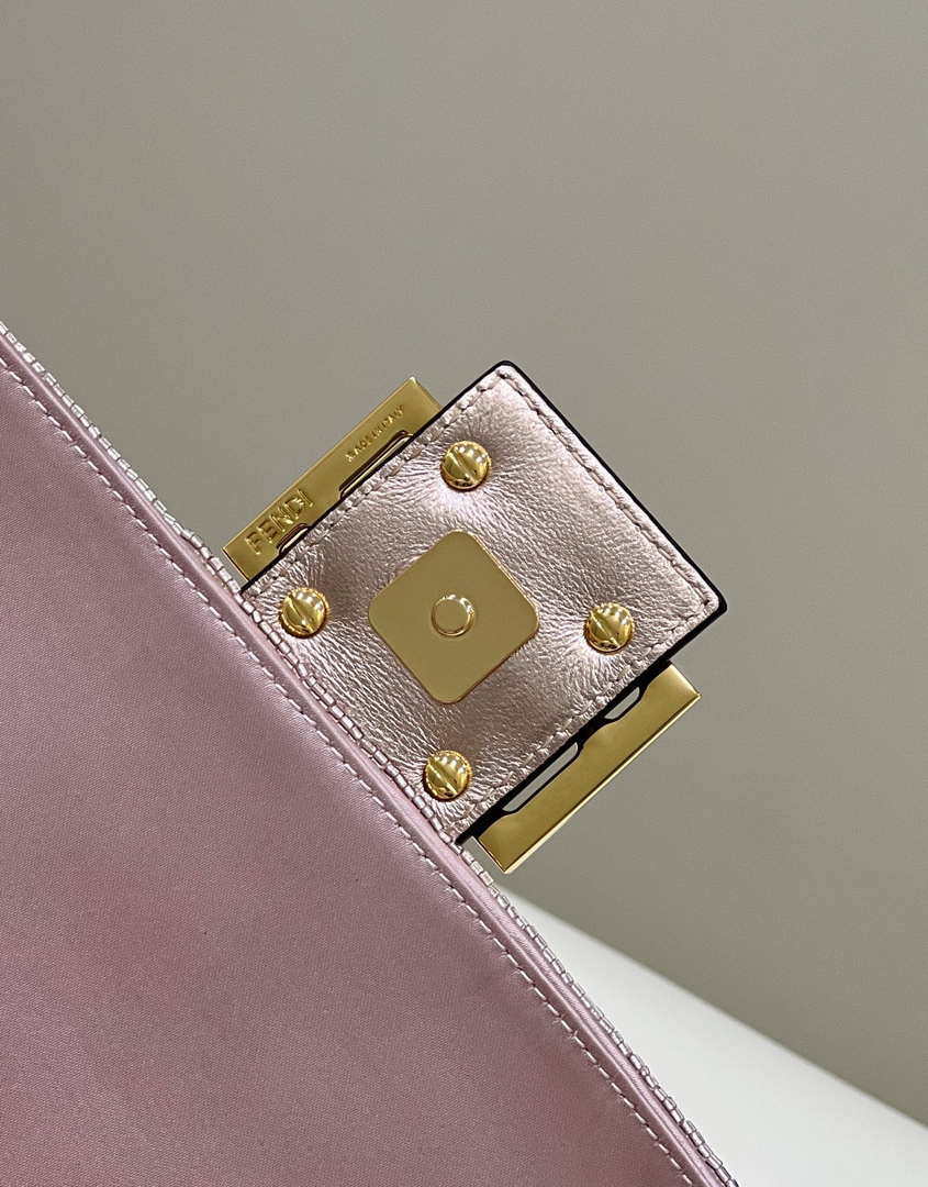 Fendi 8BR792 Medium Baguette 1997 Rose Red Satin Bag with Sequins 8528