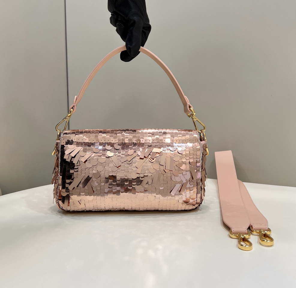 Fendi 8BR600 Medium Baguette Pink sequin and leather bag 8601
