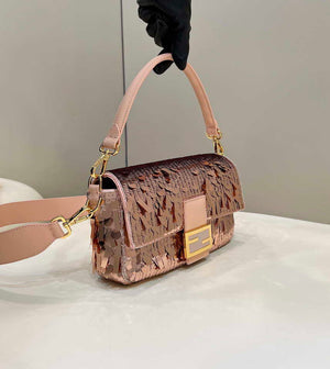 Fendi 8BR600 Medium Baguette Pink sequin and leather bag 8601 - Default Title - View 3