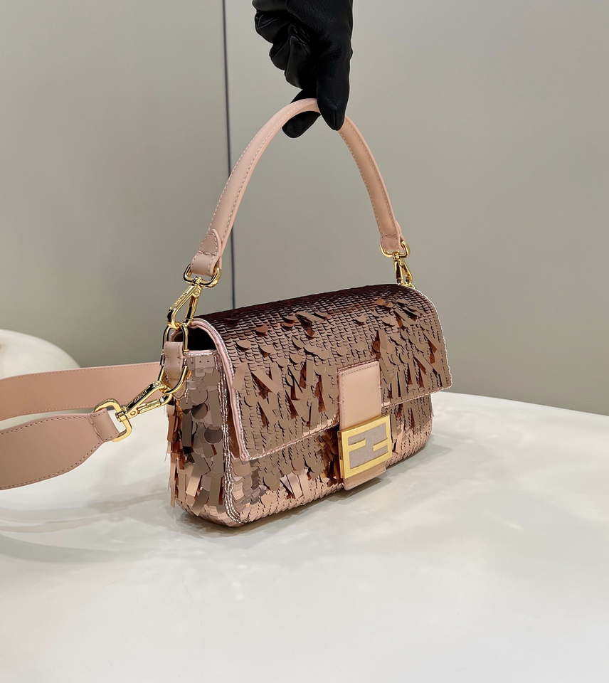 Fendi 8BR600 Medium Baguette Pink sequin and leather bag 8601 - Default Title - View 3