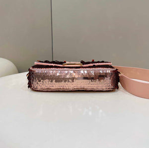 Fendi 8BR600 Medium Baguette Pink sequin and leather bag 8601 - Default Title - View 4