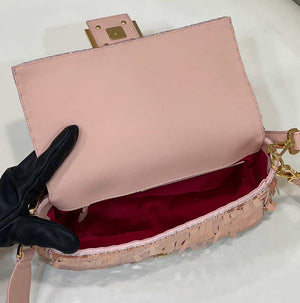 Fendi 8BR600 Medium Baguette Pink sequin and leather bag 8601 - Default Title - View 8