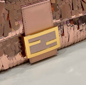 Fendi 8BR600 Medium Baguette Pink sequin and leather bag 8601 - Default Title - View 9
