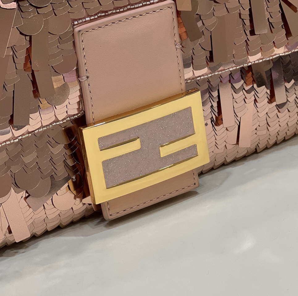 Fendi 8BR600 Medium Baguette Pink sequin and leather bag 8601 - Default Title - View 9