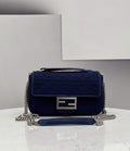 Fendi 8BR793 Midi Baguette Chain FF Fabric Bag Blue